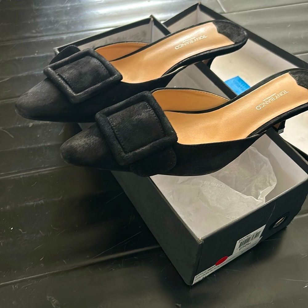 Tony Bianco Black kid suede mules